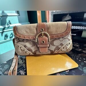 Coach Soho Suede Signature Studded Buckle Flap Wristle